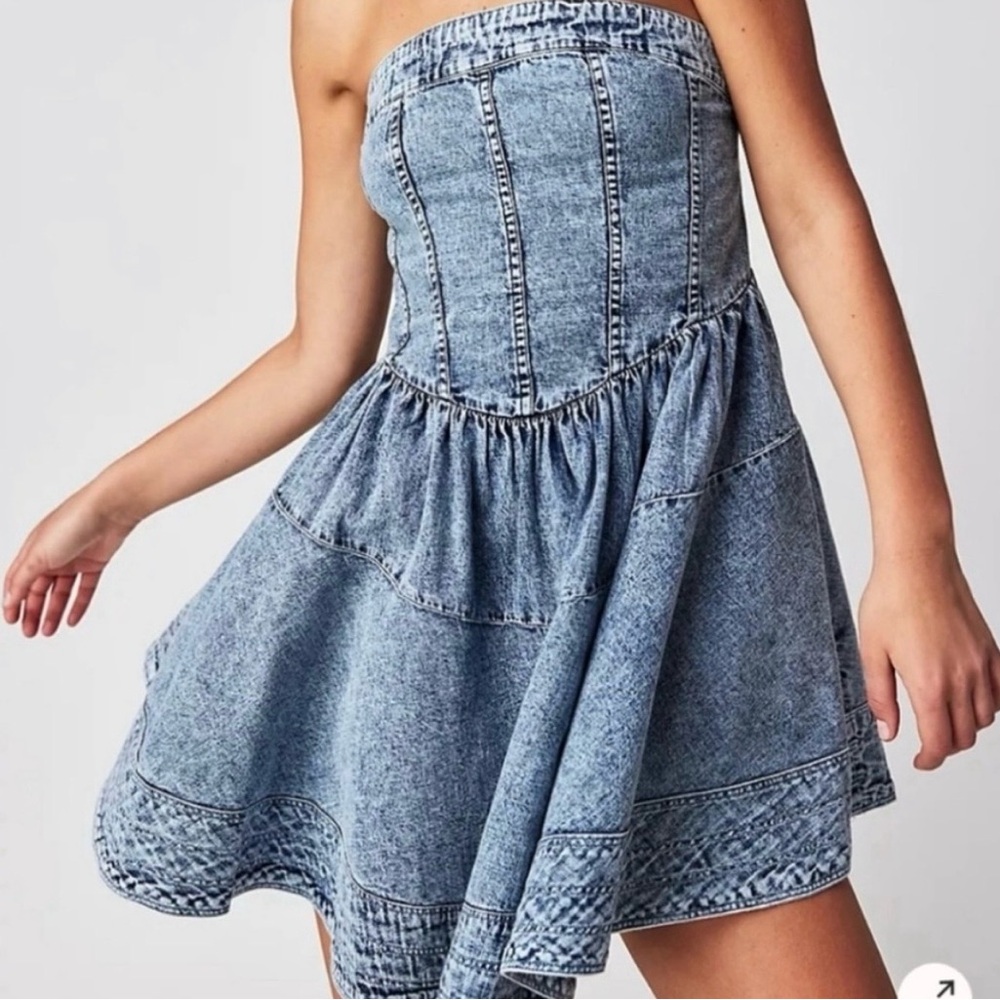 Free People Strapless Denim Dress in Light Blue Wash